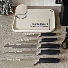 Load image into Gallery viewer, Knife Set with Block, 10 Pieces with Built-in Sharpener, Scissors, Peeler, Grater, Chopping Board - Dishwasher Safe, Rust-Resistant